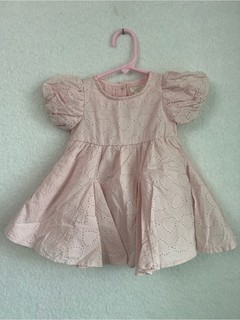 Tahari Girls Pink Eyelet Heart Puff-Sleeve Dress. 12 months
